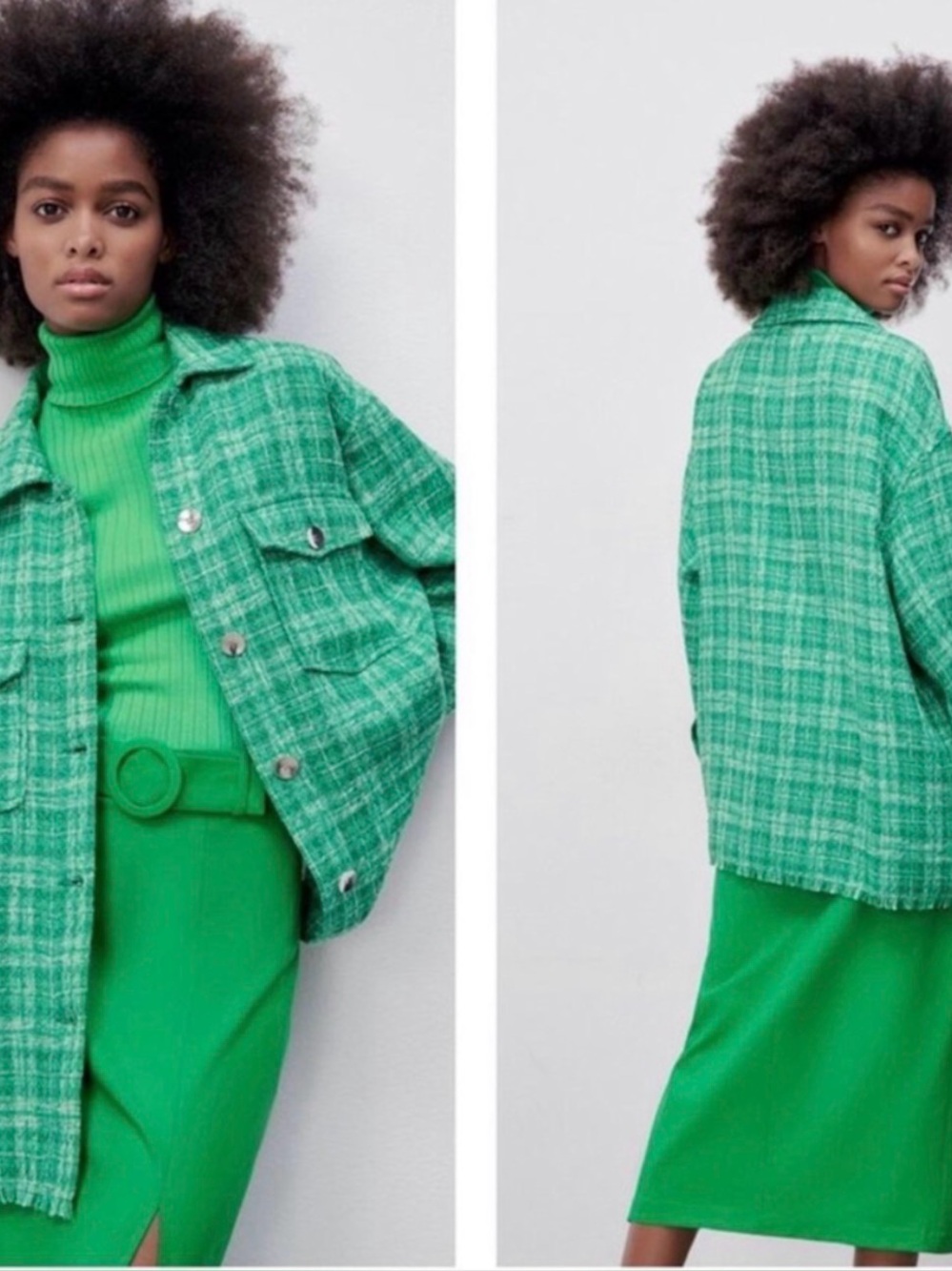 Zara Green Tweed Oversized Shacket